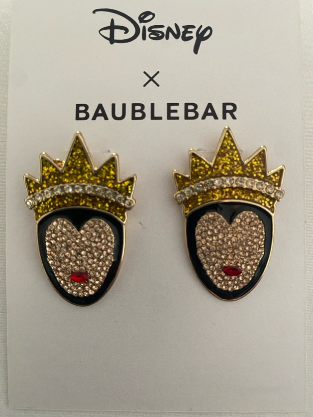 BaubleBar Disney Villains Evil Queen Stud Earrings with Black Enamel & Red Lip